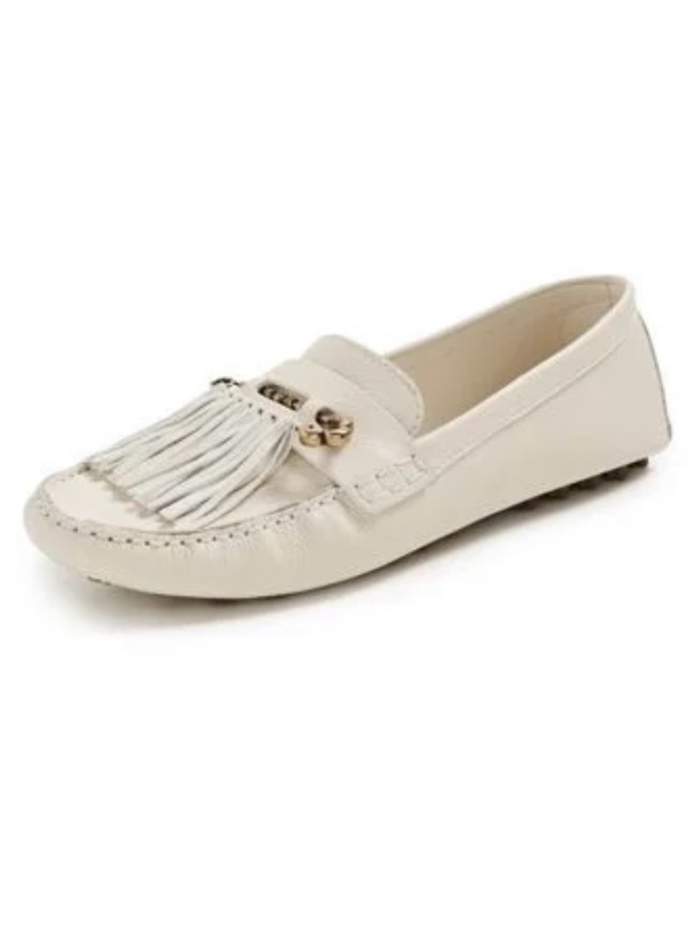 Larroude Ivory Joy Tassel Moccasin Loafer